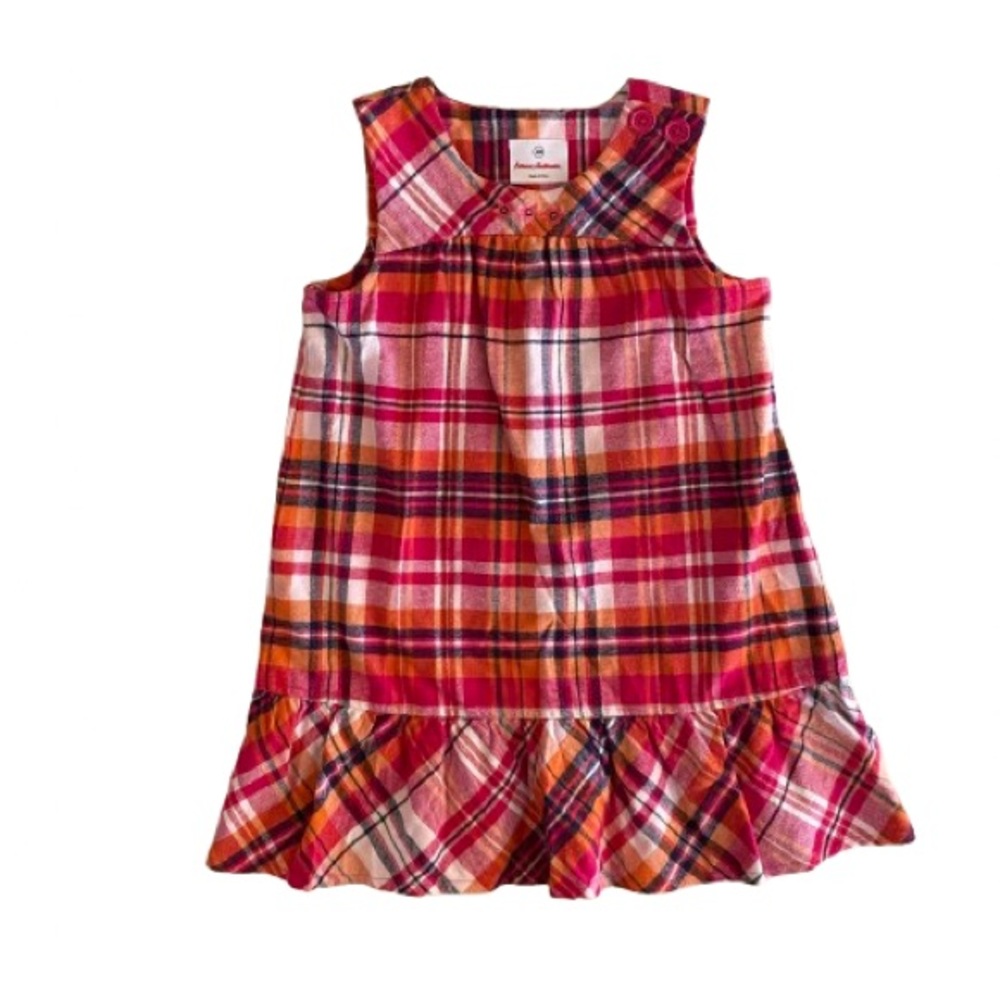 Hanna Andersson Girl's Pink Plaid Jumper Size 4 Embroidery Cotton Flannel EUC